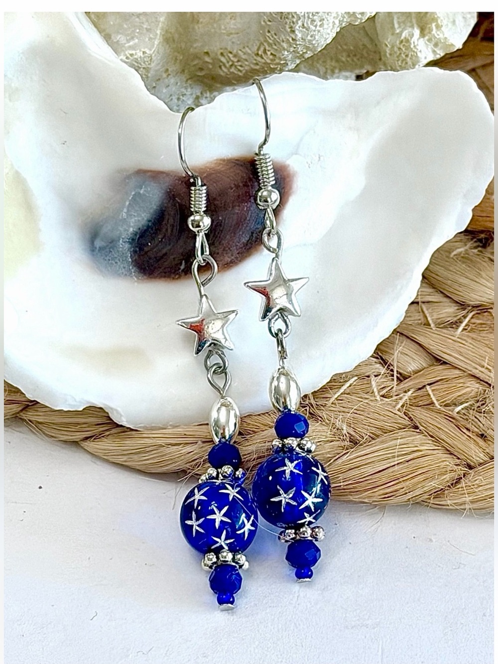 Blue Celestial Star Beaded Earrings